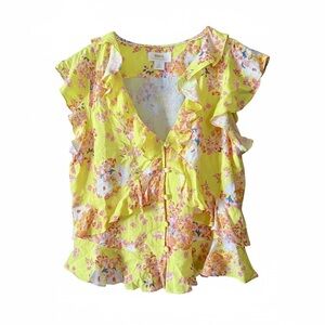 Anthro Maeve Yellow Floral Ruffle Blouse Size 8